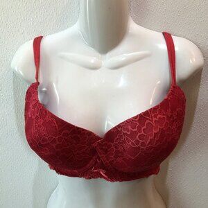 Ambrielle 36DD Push Up Lace Bra Red Floral Bow Full Figure Underwire
